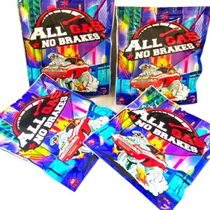 ALL GAS NO BRAKES PLAY  Mylar lb. bag, tray, lighter, leash, pouch, magnet, sticker